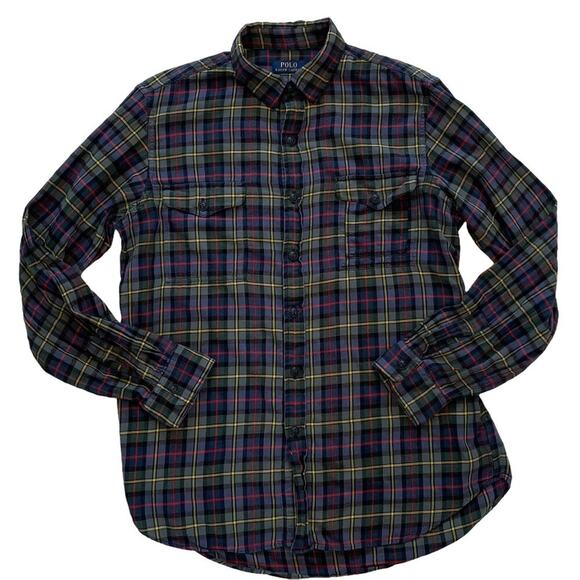 Polo Ralph Lauren Cotton Long Sleeve Button Down Plaid Shirt, Navy, Red, L - Picture 1 of 11